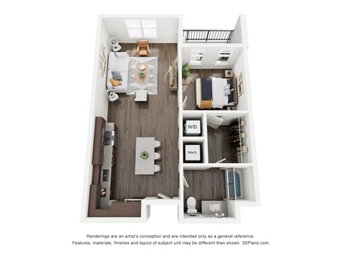 Floor plan for 1 bed, 1 bath, 765 sqft